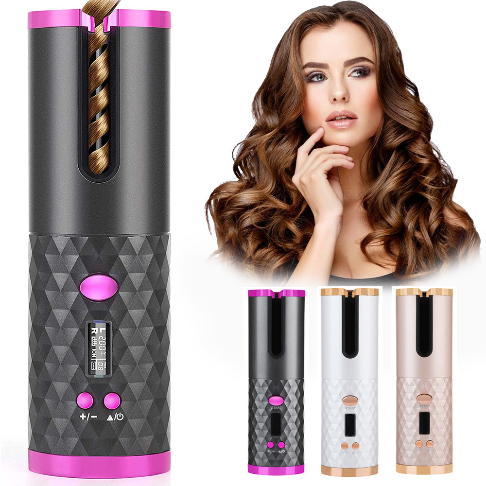 Automatic Rotating Hair Curler - Cordless Rechargeable Curling Iron